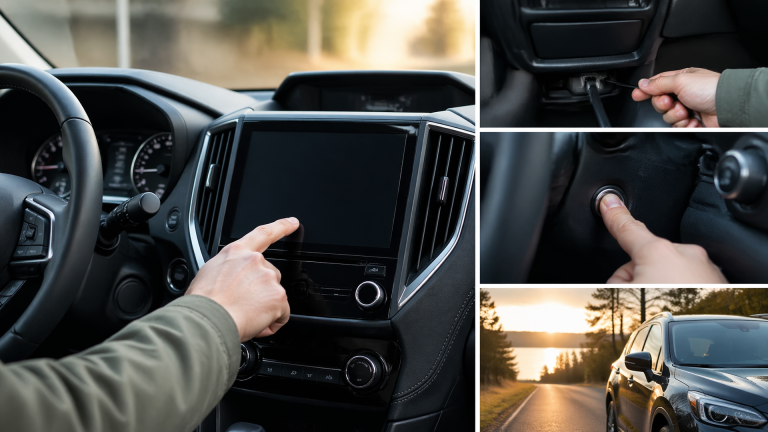 Dashboard view of a Subaru center infotainment screen displaying system controls