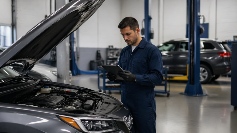 Front three-quarter view of a parked Honda sedan with key fob on nearby table