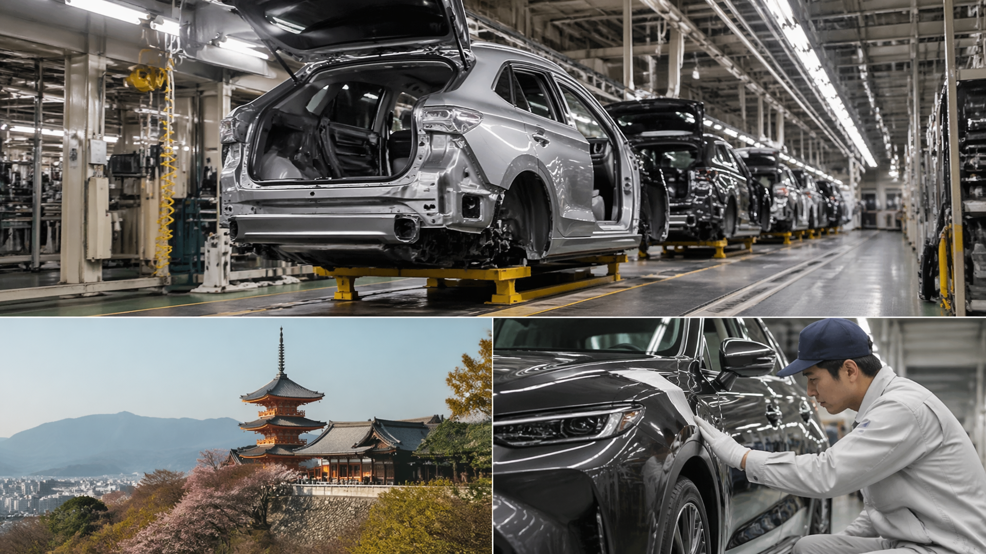 Front three-quarter view of a Lexus RX 350 parked outside a modern automotive plant