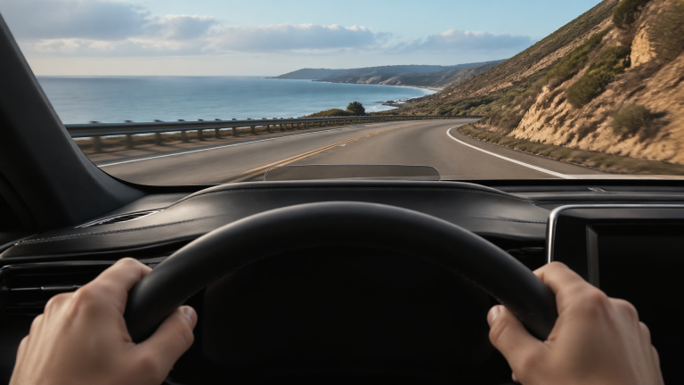 Front interior view showing a Lexus dashboard with a heads-up display projecting speed and navigation onto the windshield