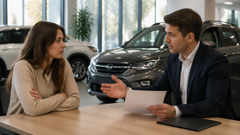 Red Toyota sedan parked in driveway with a mechanic inspecting the hood